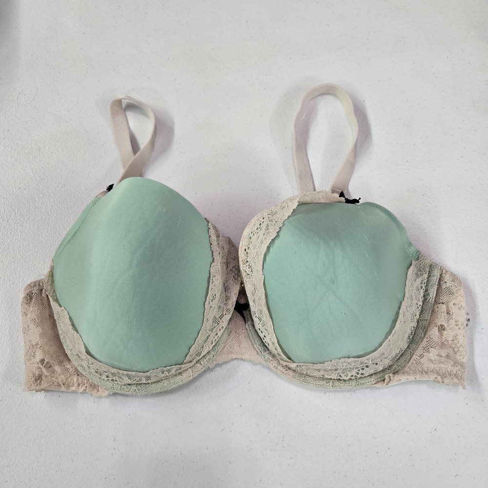 Victoria's Secret Women Bra 38D Blue Lace Dream Angels Lined Demi